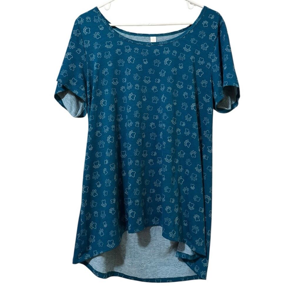 LuLaRoe Women Size XL Short Sleeve Paw Print Tunic Top Stretch Loungewear Modern